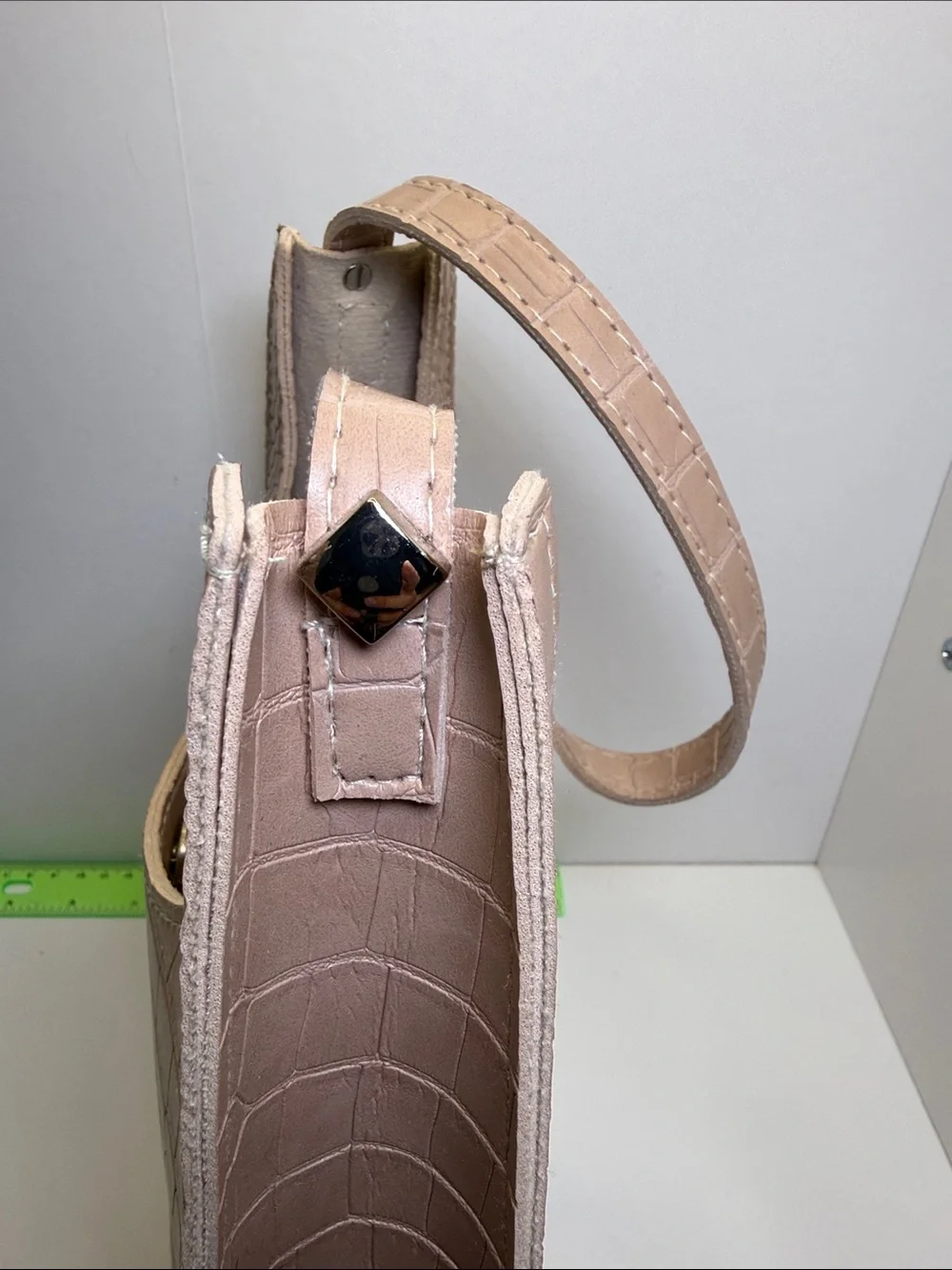 Croc-Embossed Shoulder Bag in Nude Blush